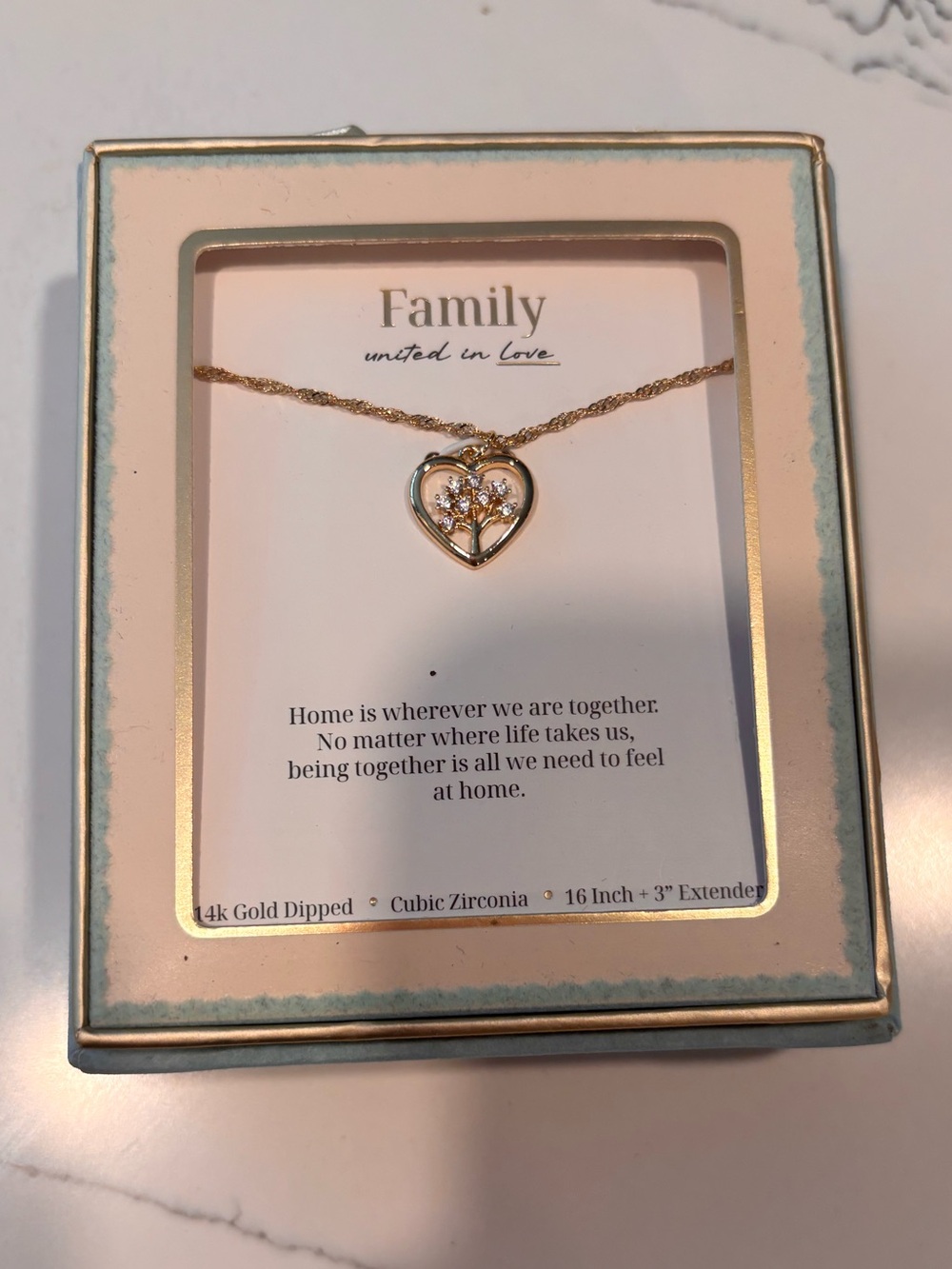 Gold Heart Family Tree Pendant Necklace